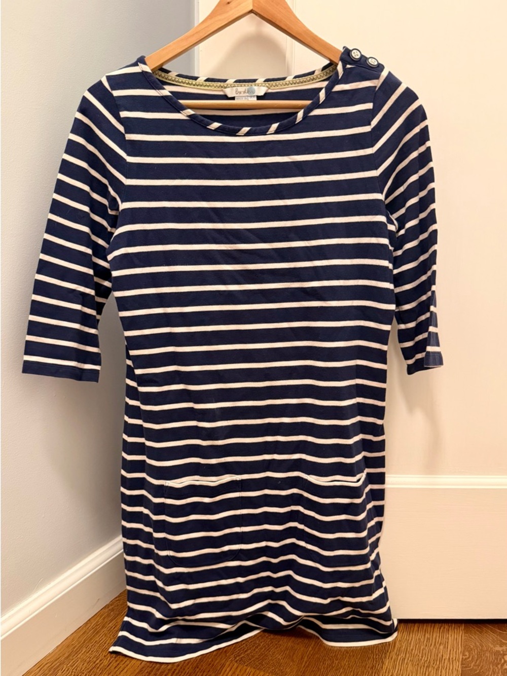 Boden Navy and White Striped Boatneck Mini Dress Cotton
